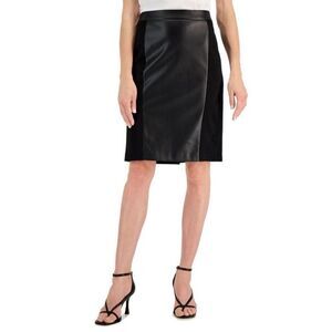 NWT Kasper | Black Faux Leather Front Panel Stretch Pencil Skirt